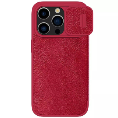 Akcija! Dėklas iPhone 15 Pro - Nillkin QIN Pro Leather Case - Raudonas  2