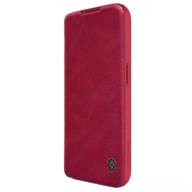 Akcija! Dėklas iPhone 15 Pro - Nillkin QIN Pro Leather Case - Raudonas  4