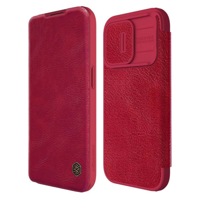 Akcija! Dėklas iPhone 15 Pro - Nillkin QIN Pro Leather Case - Raudonas