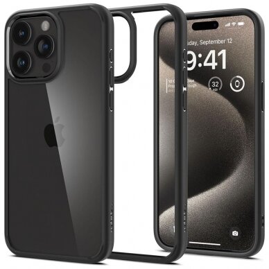 [Užsakomoji prekė] Dėklas iPhone 15 Pro - Spigen Ultra Hybrid - Matte Juodas