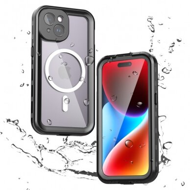 [Užsakomoji prekė] Dėklas iPhone 15 - ShellBox Waterproof IP68 MagSafe Case - Juodas