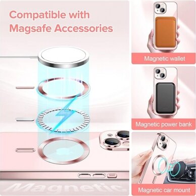 [Užsakomoji prekė] Dėklas iPhone 15 - Techsuit Luxury Crystal MagSafe - rožinis 4