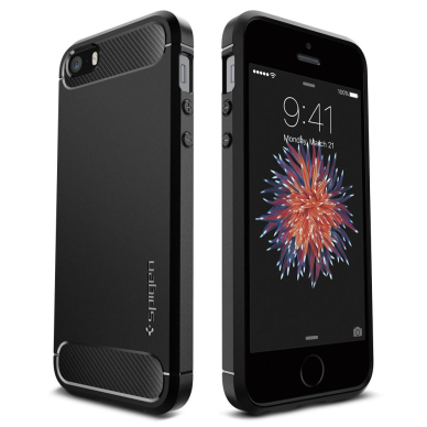 Akcija! *Paskutinė prekė* Dėklas skirtas iPhone 5 / 5s / SE - Spigen Rugged Armor - Juodas  1