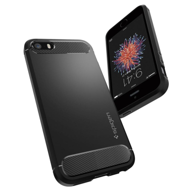 Akcija! *Paskutinė prekė* Dėklas skirtas iPhone 5 / 5s / SE - Spigen Rugged Armor - Juodas  2