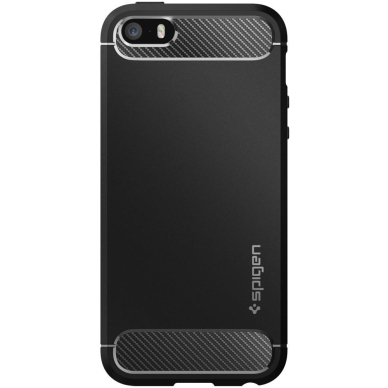 Akcija! *Paskutinė prekė* Dėklas skirtas iPhone 5 / 5s / SE - Spigen Rugged Armor - Juodas