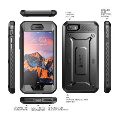 [Užsakomoji prekė] Dėklas skirtas iPhone 7 / 8 / SE 2, SE 2020 / SE 3, SE 2022 - Supcase Unicorn Beetle Pro - Juodas 6