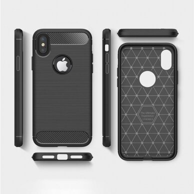 [Užsakomoji prekė] Dėklas skirtas iPhone X / XS - Techsuit Carbon Silicone - Juodas 6