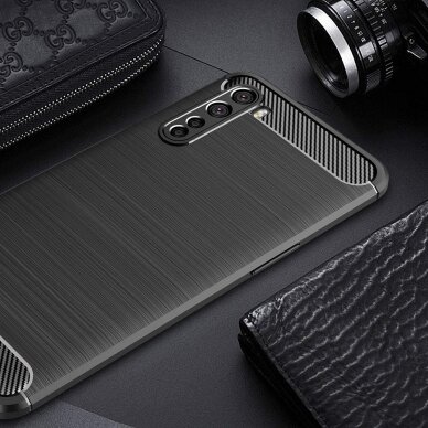 [Užsakomoji prekė] Dėklas skirtas OnePlus Nord 5G - Techsuit Carbon Silicone - Juodas  6