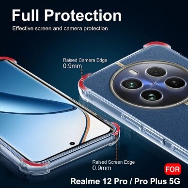 [Užsakomoji prekė] Dėklas Realme 12 Pro / 12 Pro+ - Techsuit Shockproof Clear Silicone - Permatomas 3