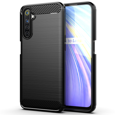 [Užsakomoji prekė] Dėklas skirtas Realme 6 Pro - Techsuit Carbon Silicone - Juodas RLM233