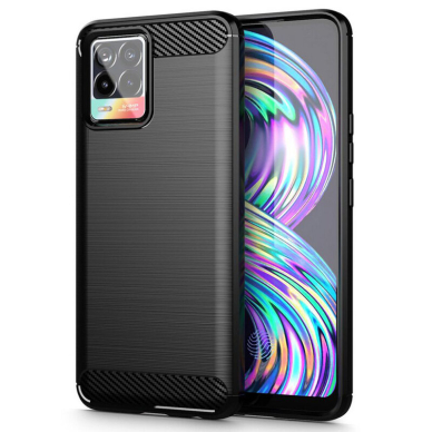 [Užsakomoji prekė] Dėklas skirtas Realme 8 4G / 8 Pro 4G - Techsuit Carbon Silicone - Juodas RLM233