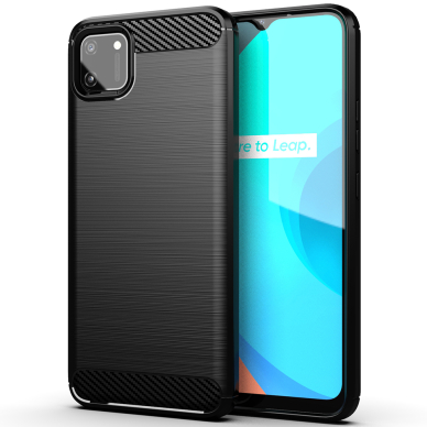 [Užsakomoji prekė] Dėklas skirtas Realme C11 - Techsuit Carbon Silicone - Juodas