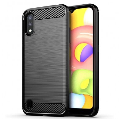 [Užsakomoji prekė] Dėklas skirtas Samsung Galaxy A01 - Techsuit Carbon Silicone - Juodas