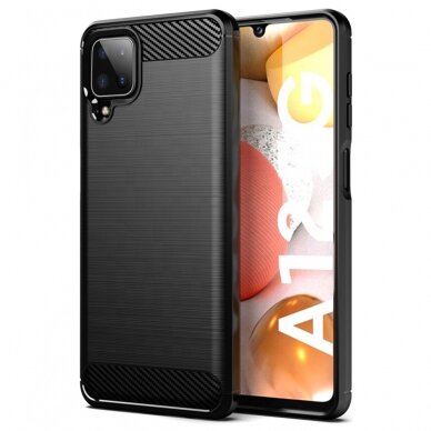 [Užsakomoji prekė] Dėklas skirtas Samsung Galaxy A12 / A12 Nacho - Techsuit Carbon Silicone - Juodas