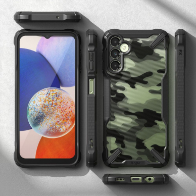 [Užsakomoji prekė] Dėklas skirtas Samsung Galaxy A14 4G / 5G - Ringke Fusion X Design - Camo Juodas  2