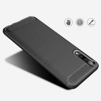 [Užsakomoji prekė] Dėklas skirtas Samsung Galaxy A70 / A70s - Techsuit Carbon Silicone - Juodas  2