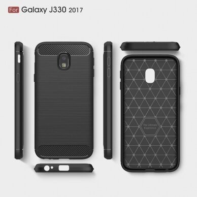 [Užsakomoji prekė] Dėklas skirtas Samsung Galaxy J3 2017 J330, Galaxy J3 Pro 2017 - Techsuit Carbon Silicone - Juodas 6