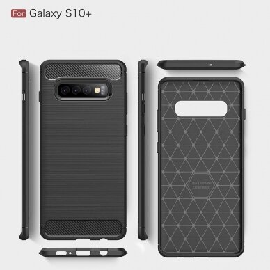 [Užsakomoji prekė] Dėklas skirtas Samsung Galaxy S10 Plus - Techsuit Carbon Silicone - Juodas 5