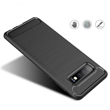 [Užsakomoji prekė] Dėklas skirtas Samsung Galaxy S10 - Techsuit Carbon Silicone - Juodas 4