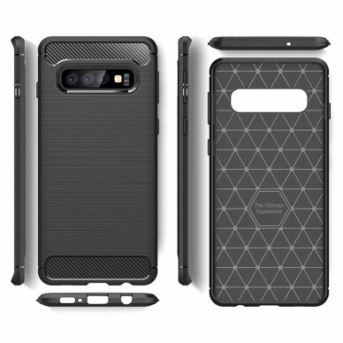 [Užsakomoji prekė] Dėklas skirtas Samsung Galaxy S10 - Techsuit Carbon Silicone - Juodas 6