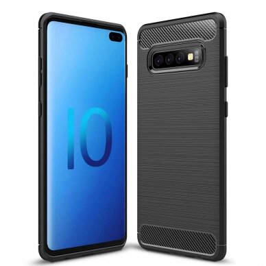 [Užsakomoji prekė] Dėklas skirtas Samsung Galaxy S10 - Techsuit Carbon Silicone - Juodas