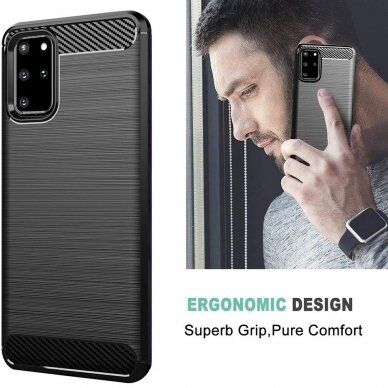 [Užsakomoji prekė] Dėklas skirtas Samsung Galaxy S20 Plus 4G / S20 Plus 5G - Techsuit Carbon Silicone - Juodas 4