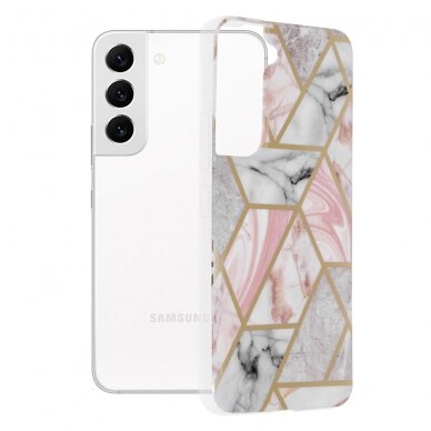 [Užsakomoji prekė] Dėklas Samsung Galaxy S22 5G - Techsuit Marble Series - Rožinis Hex