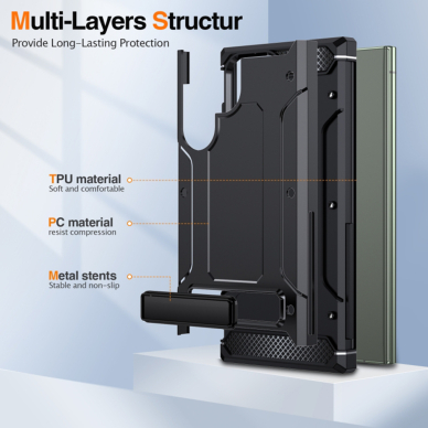 [Užsakomoji prekė] Dėklas Samsung Galaxy S23 Ultra - Techsuit Hybrid Armor Kickstand - Juodas 5