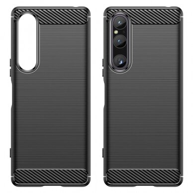 [Užsakomoji prekė] Dėklas Sony Xperia 1 V - Techsuit Carbon Silicone - Juodas 1