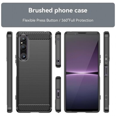 [Užsakomoji prekė] Dėklas Sony Xperia 1 V - Techsuit Carbon Silicone - Juodas 2