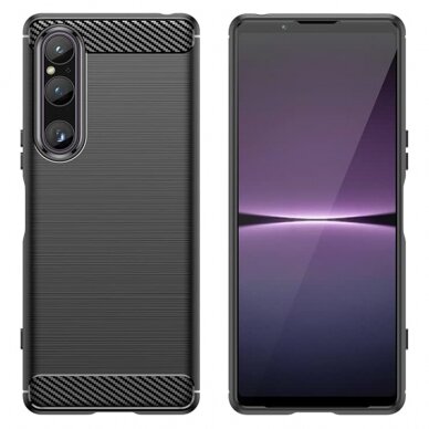 [Užsakomoji prekė] Dėklas Sony Xperia 1 V - Techsuit Carbon Silicone - Juodas