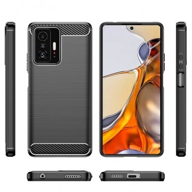 [Užsakomoji prekė] Dėklas skirtas Xiaomi 11T / 11T Pro - Techsuit Carbon Silicone - Juodas 6