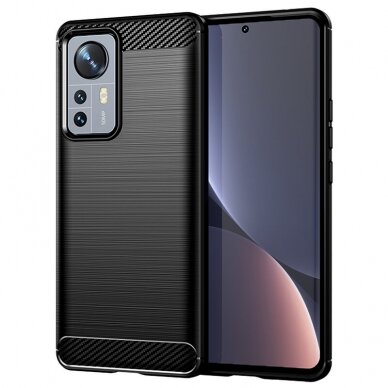 [Užsakomoji prekė] Dėklas skirtas Xiaomi 12 / 12X - Techsuit Carbon Silicone - Juodas