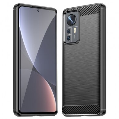 [Užsakomoji prekė] Dėklas skirtas Xiaomi 12 Pro - Techsuit Carbon Silicone - Juodas 1