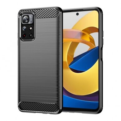 [Užsakomoji prekė] Dėklas skirtas Xiaomi Poco M4 Pro 5G - Techsuit Carbon Silicone - Juodas