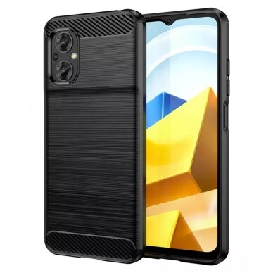 [Užsakomoji prekė] Dėklas skirtas Xiaomi Poco M5 - Techsuit Carbon Silicone - Juodas