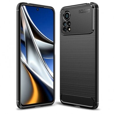 [Užsakomoji prekė] Dėklas skirtas Xiaomi Poco X4 Pro 5G - Techsuit Carbon Silicone - Juodas