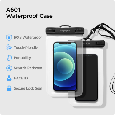 [Užsakomoji prekė] Universalus Dėklas skirtas (2vnt) - Spigen Waterproof Case A601 - permatomas 5