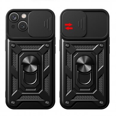 Dėklas Hybrid Armor Camshield case with stand and camera cover for iPhone 15 - Juodas 5