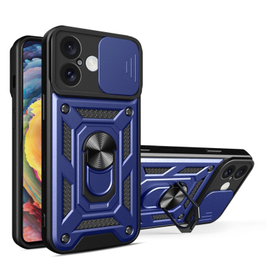 Dėklas Hybrid Armor Camshield iPhone 16 Case with Camera Cover and Stand - mėlynas