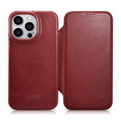 Dėklas iCarer CE Oil Wax Premium Leather Folio Case iPhone 14 Pro (MagSafe) Raudonas (AKI14220706-RD)