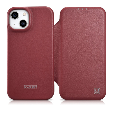 Dėklas iCarer CE Premium Leather Folio Case iPhone 14 (MagSafe) Raudonas (WMI14220713-RD)