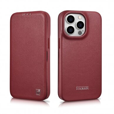 Dėklas iCarer CE Premium Leather Folio Case iPhone 14 Pro Max (MagSafe) Raudonas (WMI14220716-RD) 26