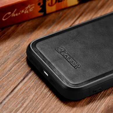 Dėklas iCarer Leather Oil Wax iPhone 14 Plus (MagSafe Compatible) Juodas (WMI14220719-BK) 13