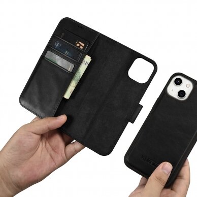 Dėklas iCarer Oil Wax Wallet Case 2in1 Case iPhone 14 Juodas (WMI14220721-BK) 9