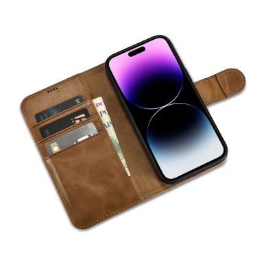 Dėklas iCarer Oil Wax Wallet Case 2in1 Cover iPhone 14 Rudas (WMI14220722-TN) 8