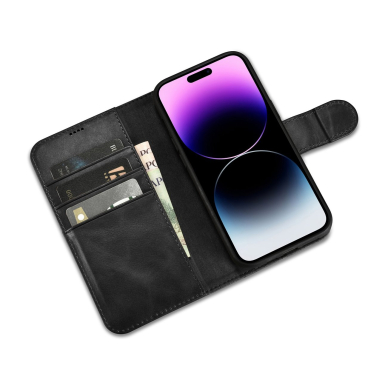 Dėklas iCarer Oil Wax Wallet Case 2in1 Cover iPhone 14 Pro Juodas (WMI14220722-BK) 7