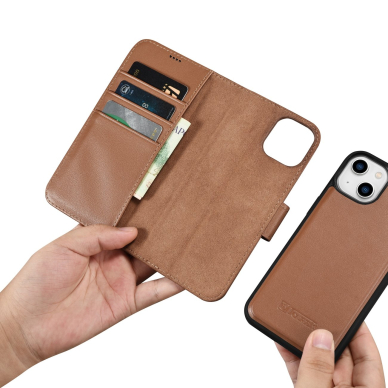 Dėklas iCarer Wallet Case 2in1 case iPhone 14 Rudas (WMI14220725-BN) 14