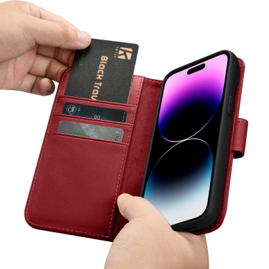 Dėklas iCarer Wallet Case 2in1 Cover iPhone 14 Pro Max Raudonas (WMI14220728-RD) 15