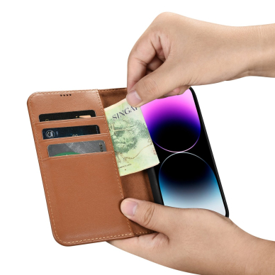 Dėklas iCarer Wallet Case 2in1 iPhone 14 Pro Rudas (WMI14220726-BN) 12